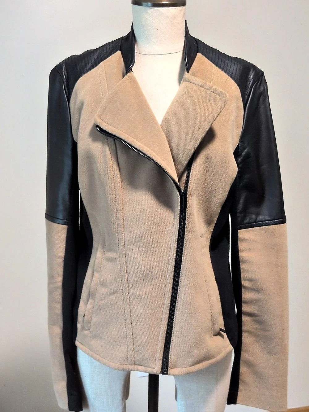 LG Express Color Block Moto Jacket in Black & Tan